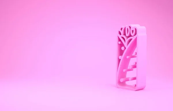 핑크 버리 토 아이콘은 핑크 배경에서 분리되었습니다. 전통적 인 멕시코 패스트 푸드. 미니멀리즘의 개념입니다. 3d 삽화 3D 렌더링 — 스톡 사진