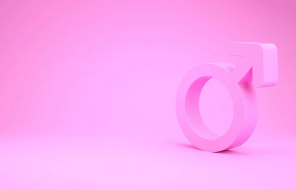 Růžový muž symbol pohlaví ikona izolované na růžovém pozadí. Minimalismus. 3D ilustrace 3D vykreslení — Stock fotografie