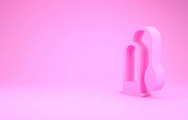 Ícone da bomba Pink Penis isolado no fundo rosa. Ampliador de pénis. Brinquedo sexual para homens. Bomba de vácuo com um ventilador para aumentar o pênis. Conceito de minimalismo. 3D ilustração 3D render — Fotografia de Stock