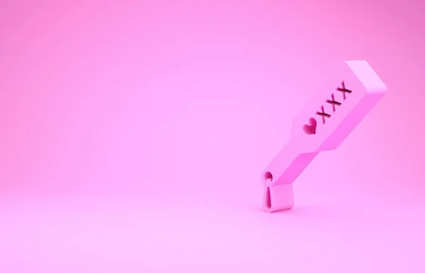 Ροζ Spanking εικονίδιο κουπί απομονώνονται σε ροζ φόντο. Φετίχ αξεσουάρ. Σεξ παιχνίδι για ενήλικες. Μινιμαλιστική έννοια. 3D απεικόνιση 3d καθιστούν — Φωτογραφία Αρχείου