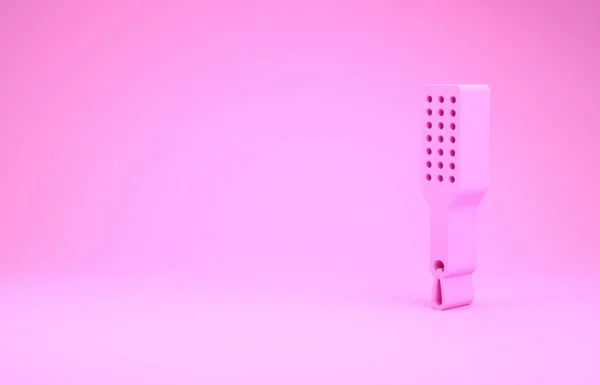 Ícone de remo de palmada rosa isolado no fundo rosa. Um acessório fetichista. Brinquedo sexual para adultos. Conceito de minimalismo. 3D ilustração 3D render — Fotografia de Stock
