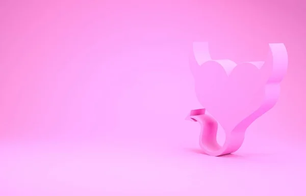 Coração de Diabo rosa com chifres e um ícone de cauda isolado no fundo rosa. Símbolo do dia dos namorados. Conceito de minimalismo. 3D ilustração 3D render — Fotografia de Stock