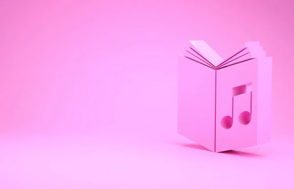 Pink Audio book icon isolated on pink background. Musical note with book. Audio guide sign. Online learning concept. Minimalism concept. 3d illustration 3D render