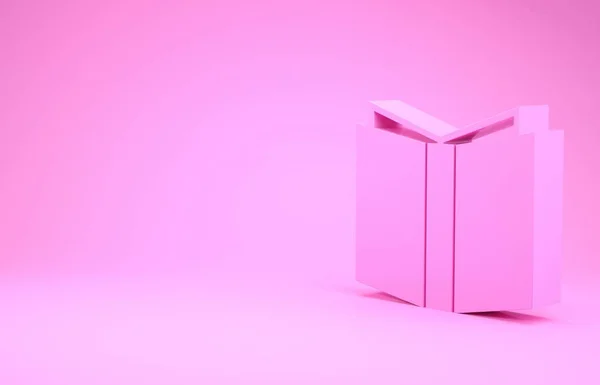 Ícone de livro aberto rosa isolado no fundo rosa. Conceito de minimalismo. 3D ilustração 3D render — Fotografia de Stock
