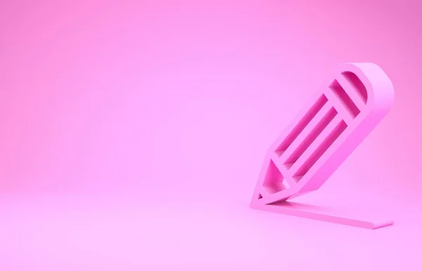 Lápis rosa e ícone de linha isolado no fundo rosa. Sinal de educação. Ferramentas de desenho e educação. Símbolo do escritório. Conceito de minimalismo. 3D ilustração 3D render — Fotografia de Stock