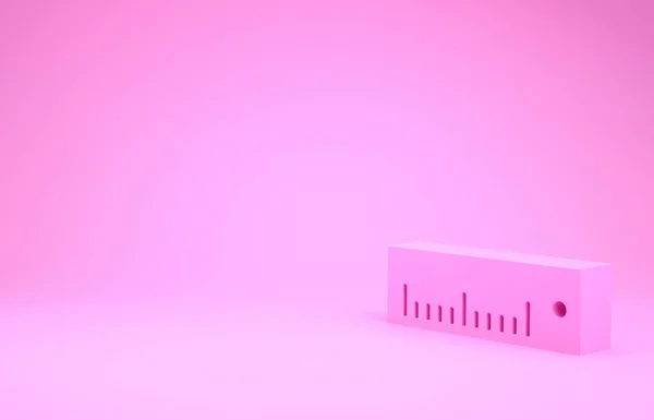 Icona del righello rosa isolata su sfondo rosa. Simbolo dritto. Concetto minimalista. Illustrazione 3d rendering 3D — Foto Stock