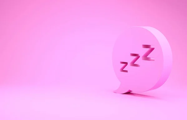 Bolha de fala rosa com ícone de ronco isolado no fundo rosa. Conceito de dormir, insônia, aplicativo despertador, sono profundo, despertar. Conceito de minimalismo. 3D ilustração 3D render — Fotografia de Stock