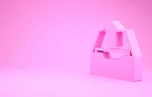 Ícone de caixa de entrada Pink Upload isolado no fundo rosa. Extraia arquivos do arquivo. Conceito de minimalismo. 3D ilustração 3D render — Fotografia de Stock