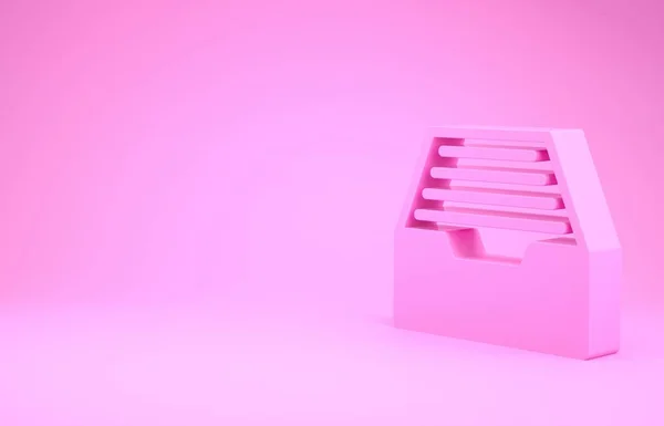 Pink Drawer з іконою документів, ізольованою на рожевому фоні. Архів картотеки. Кабінет міністрів. Меблі офісу. Концепція мінімалізму. 3d Illustrated 3d render — стокове фото