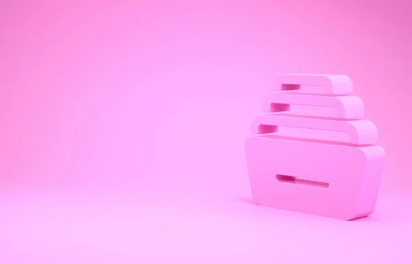 Розовый ящик с иконкой документов на розовом фоне. Ящик с документами. Ящик шкафа. Мебель для офиса. Концепция минимализма. 3D-рендеринг — стоковое фото