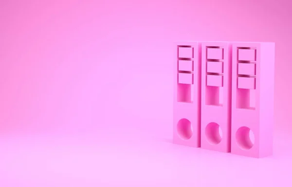 Pastas de escritório rosa com papéis e documentos ícone isolado em fundo rosa. Ligantes de escritório. Arquivo de pasta sinal. Conceito de minimalismo. 3D ilustração 3D render — Fotografia de Stock