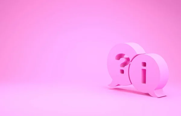 Rosa Sprechblasen mit Frage und Ausrufezeichen isoliert auf rosa Hintergrund. faq Zeichen. Kopieren von Dateien, Chat-Sprechblase und Diagramm. Minimalismus-Konzept. 3D Illustration 3D Renderer — Stockfoto
