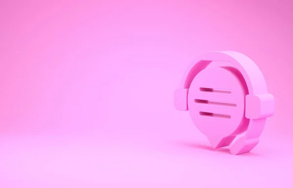 Rosa Kopfhörer mit Sprechblasen-Chat-Symbol isoliert auf rosa Hintergrund. Kundendienst, Hotline, Call Center, Faq, Wartung. Minimalismus-Konzept. 3D Illustration 3D Renderer — Stockfoto