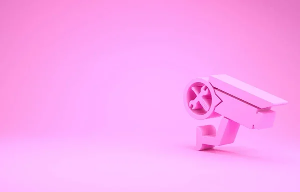 Розовая камера безопасности с отверткой и значок гаечного ключа изолированы на розовом фоне. Регулировка, обслуживание, настройка, обслуживание, ремонт, фиксация. Концепция минимализма. 3D-рендеринг — стоковое фото