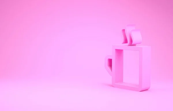 Розовый кофе чашка плоский значок изолирован на розовом фоне. Чашка чая. Горячий кофе. Концепция минимализма. 3D-рендеринг — стоковое фото