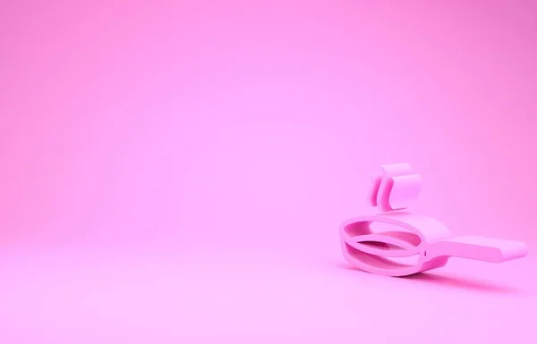 Иконка розовой сковороды выделена на розовом фоне. Жареная или жареная еда символ. Концепция минимализма. 3D-рендеринг — стоковое фото