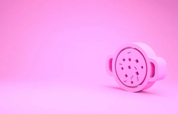 Rosa Kochsuppe im Topf Ikone isoliert auf rosa Hintergrund. Essen kochen oder schmoren. Minimalismus-Konzept. 3D Illustration 3D Renderer — Stockfoto