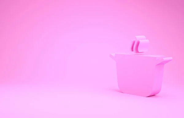 Ícone de panela de cozinha rosa isolado no fundo rosa. Ferva ou guisado símbolo de comida. Conceito de minimalismo. 3D ilustração 3D render — Fotografia de Stock