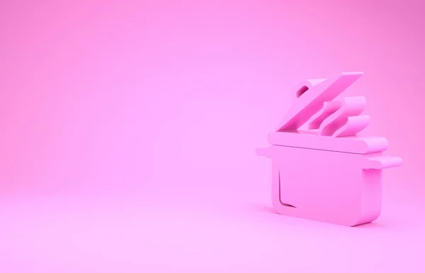 Pink Μαγειρική κατσαρόλα εικονίδιο απομονώνονται σε ροζ φόντο. Βράζω ή στιφάδο σύμβολο τροφίμων. Μινιμαλιστική έννοια. 3d απεικόνιση 3D καθιστούν — Φωτογραφία Αρχείου