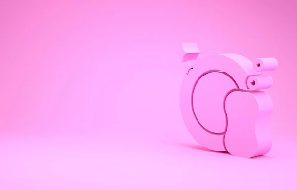 Rosa Icono de los platos de lavado aislado sobre fondo rosa. Placa y esponja. Icono de platos de limpieza. Señal de lavavajillas. Signo de vajilla limpia. Concepto minimalista. 3D ilustración 3D render — Foto de Stock