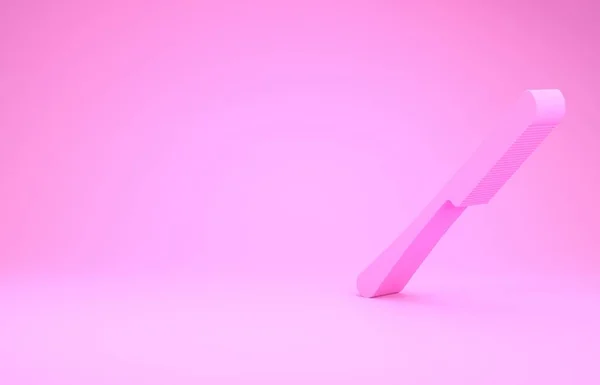 Ikona růžového nože izolovaná na růžovém pozadí. Symbol příboru. Minimalismus. 3D ilustrace 3D vykreslení — Stock fotografie