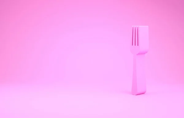 Icono de tenedor rosa aislado sobre fondo rosa. Símbolo de cubertería. Concepto minimalista. 3D ilustración 3D render —  Fotos de Stock