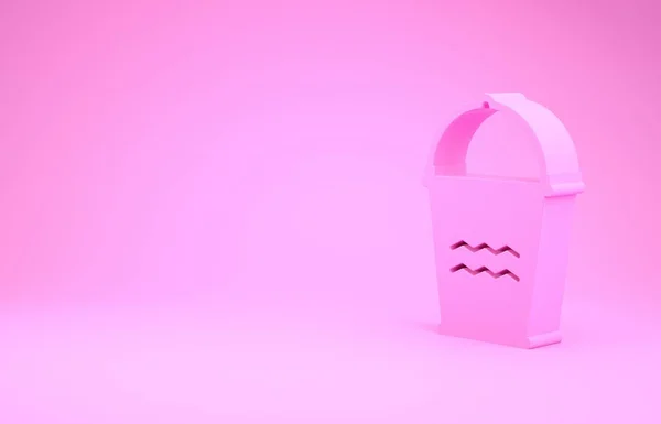 Ikona růžový kbelík izolované na růžovém pozadí. Minimalismus. 3D ilustrace 3D vykreslení — Stock fotografie