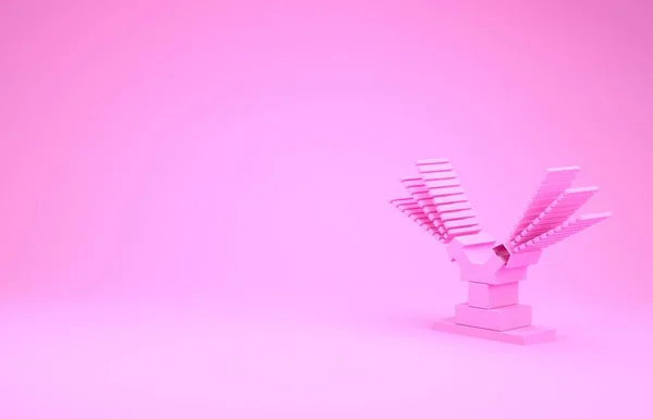 Ροζ Αυτόματη άρδευση ψεκαστήρες εικονίδιο απομονώνονται σε ροζ φόντο. Εξοπλισμός ποτίσματος. Στοιχείο κήπου. Εικόνα πιστολιού. Μινιμαλιστική έννοια. 3D απεικόνιση 3d καθιστούν — Φωτογραφία Αρχείου