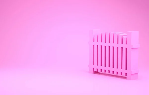 Cerca de jardim rosa ícone de madeira isolado no fundo rosa. Conceito de minimalismo. 3D ilustração 3D render — Fotografia de Stock