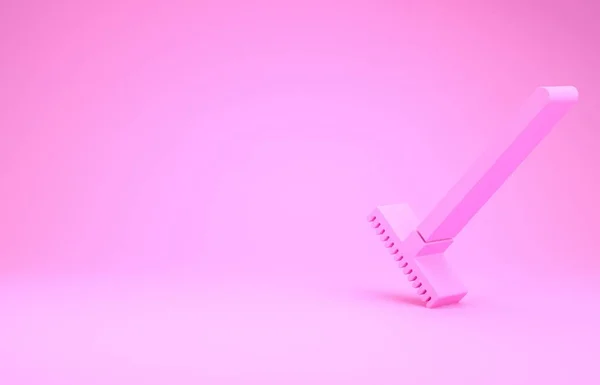 Icona rastrello Pink Garden isolata su sfondo rosa. Attrezzo per orticoltura, agricoltura, agricoltura. Coltivatore di terra. Attrezzature per le pulizie. Concetto minimalista. Illustrazione 3d rendering 3D — Foto Stock