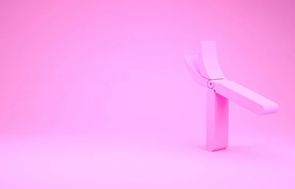 Рожеве садівництво ножиці ручної роботи для обрізки значка ізольовані на рожевому фоні. Обрізка ножиць дерев'яними ручками. Концепція мінімалізму. 3D ілюстрація 3D рендеринга — стокове фото