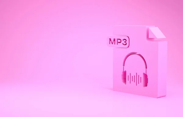 Pink MP3 file document. Download mp3 button icon isolated on pink background. Mp3 music format sign. MP3 file symbol. Minimalism concept. 3d illustration 3D render — Stock Photo, Image