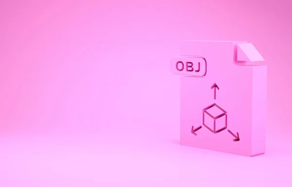 Pink OBJ file document. Download obj button icon isolated on pink background. OBJ file symbol. Minimalism concept. 3d illustration 3D render