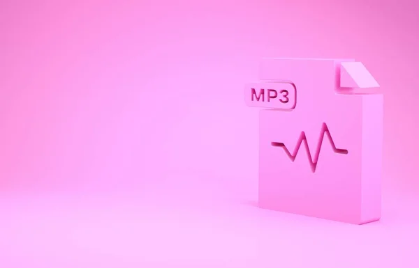 Růžový dokument MP3. Stáhnout mp3 tlačítko ikonu izolované na růžovém pozadí. Mp3 music format sign. Symbol souboru MP3. Minimalismus. 3D ilustrace 3D vykreslení — Stock fotografie