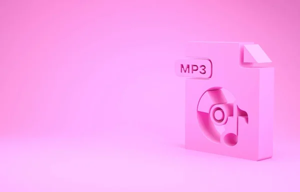 핑크 MP3 파일 문서. 핑크 배경에 분리 된 mp3 버튼 아이콘을 다운로드 합니다. Mp3 뮤직 포맷 사인. MP3 파일 심볼. 미니멀리즘의 개념입니다. 3d 삽화 3D 렌더링 — 스톡 사진