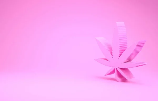 Розовая медицинская марихуана или икона листьев конопли изолированы на розовом фоне. Символ конопли. Концепция минимализма. 3D-рендеринг — стоковое фото