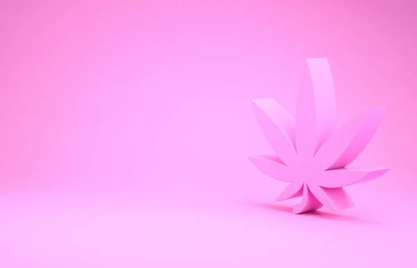 Pink Medical marijuana or cannabis leaf icon isolated on pink background. Hemp symbol. Minimalism concept. 3d illustration 3D render