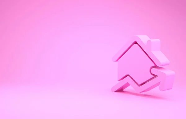 Rosa Aumento del costo de la vivienda icono aislado sobre fondo rosa. Aumento del precio de los bienes raíces. Aumenta gráfico residencial. Concepto minimalista. 3D ilustración 3D render — Foto de Stock