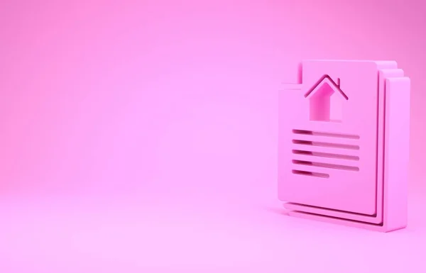Розовый дом контракта значок изолирован на розовом фоне. Услуги по созданию договоров, оформлению документов, составлению заявок. Концепция минимализма. 3D-рендеринг — стоковое фото