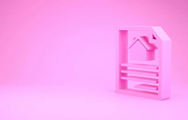 Pink House kontrakt ikon isolerad på rosa bakgrund. Kontraktsskapande tjänst, dokumentbildning, ansökningsformulär sammansättning. Minimalistiskt koncept. 3D-återgivning för 3D — Stockfoto