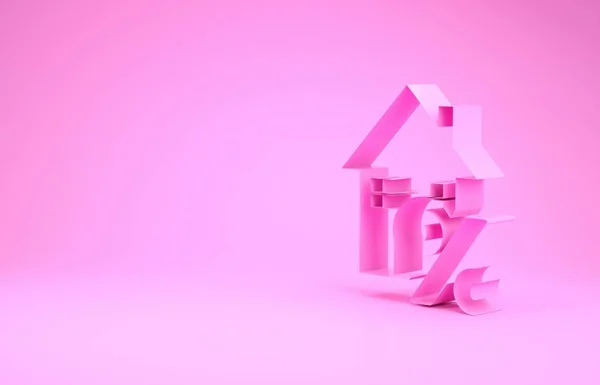 Rosa hus med percant rabatt tag ikon isolerad på rosa bakgrund. Hus procent teckenpris. Fastighetshemmet. Kreditprocentuell symbol. Minimalistiskt koncept. 3D-illustration 3D-återgivning — Stockfoto