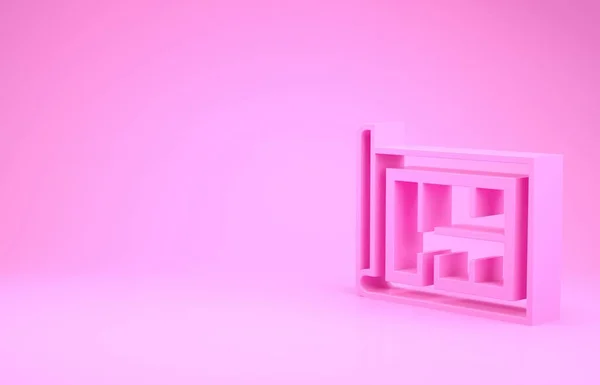 Ікона плану Pink House ізольована на рожевому фоні. Концепція мінімалізму. 3D-рендеринг — стокове фото