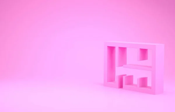 粉红屋计划图标孤立在粉红色的背景.最低纲领的概念。3D渲染3D插图 — 图库照片