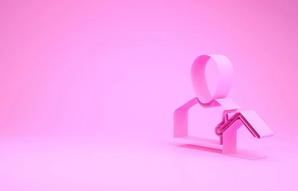 Розовый Realtor значок изолирован на розовом фоне. Покупаю дом. Концепция минимализма. 3D-рендеринг — стоковое фото
