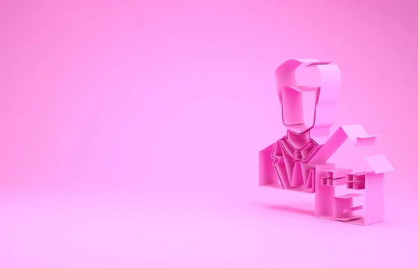 Розовый Realtor значок изолирован на розовом фоне. Покупаю дом. Концепция минимализма. 3D-рендеринг — стоковое фото