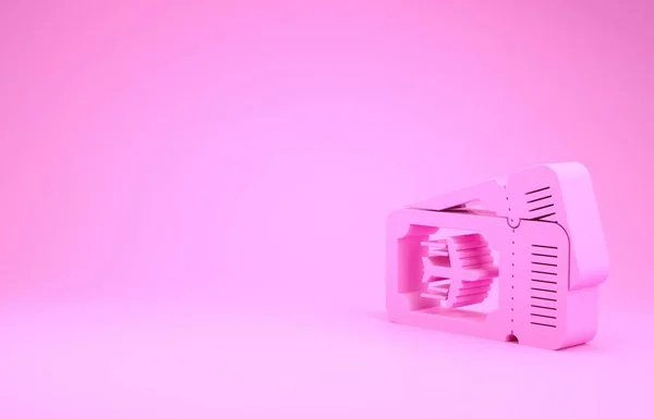 Иконка билета Pink Airline выделена на розовом фоне. Билет на самолет. Концепция минимализма. 3D-рендеринг — стоковое фото