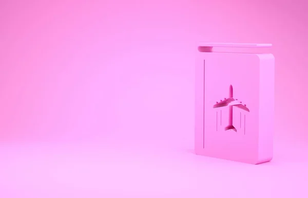 Ícone de guia de viagem do livro de capa rosa isolado no fundo rosa. Conceito de minimalismo. 3D ilustração 3D render — Fotografia de Stock