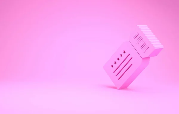 Rosa Ticket-Symbol auf rosa Hintergrund isoliert. Minimalismus-Konzept. 3D Illustration 3D Renderer — Stockfoto