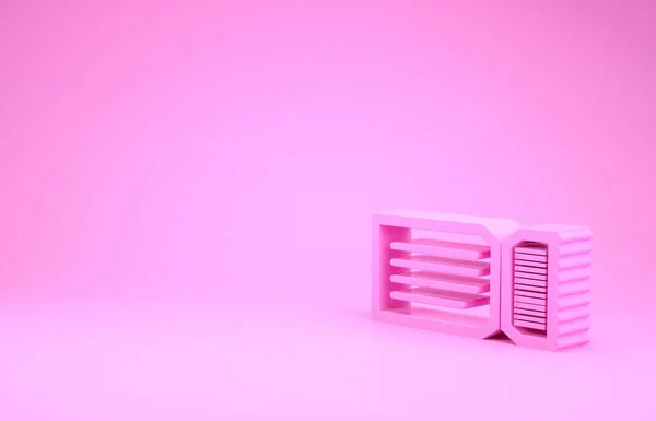 Ícone de bilhete rosa isolado no fundo rosa. Conceito de minimalismo. 3D ilustração 3D render — Fotografia de Stock