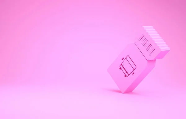 Pink Bus ticket icon isolated on pink background. Public transport ticket. Minimalism concept. 3d illustration 3D render